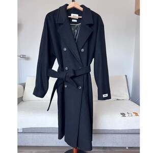 NWOT DKNY Double-Breasted Wool Blend Black Wrap Madame Coat – Size L